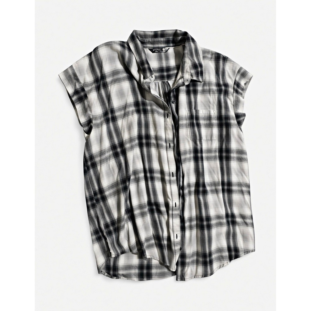 Riders by Lee Women's XXL Black White Plaid Short Sleeve Button-Up Shirt